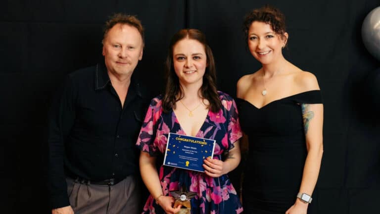 Photo credit to Tom Arran Photography. Megan (central) with John Pickering, Head Zoo Keeper (left) and Melissa Tate, Assistant Head Zoo Keeper (right)